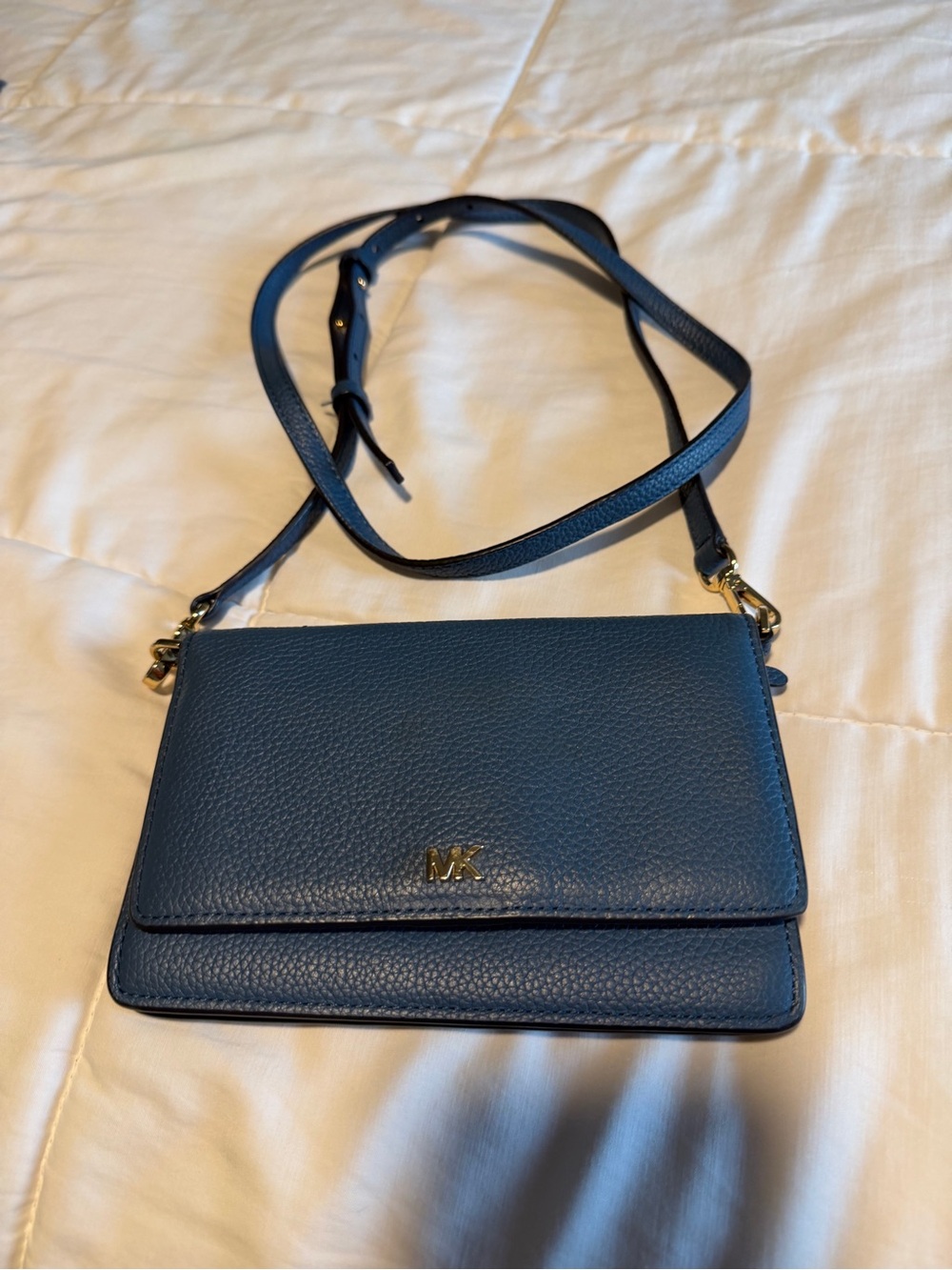 Michael Kors Blue Pebbled Leather Crossbody Bag